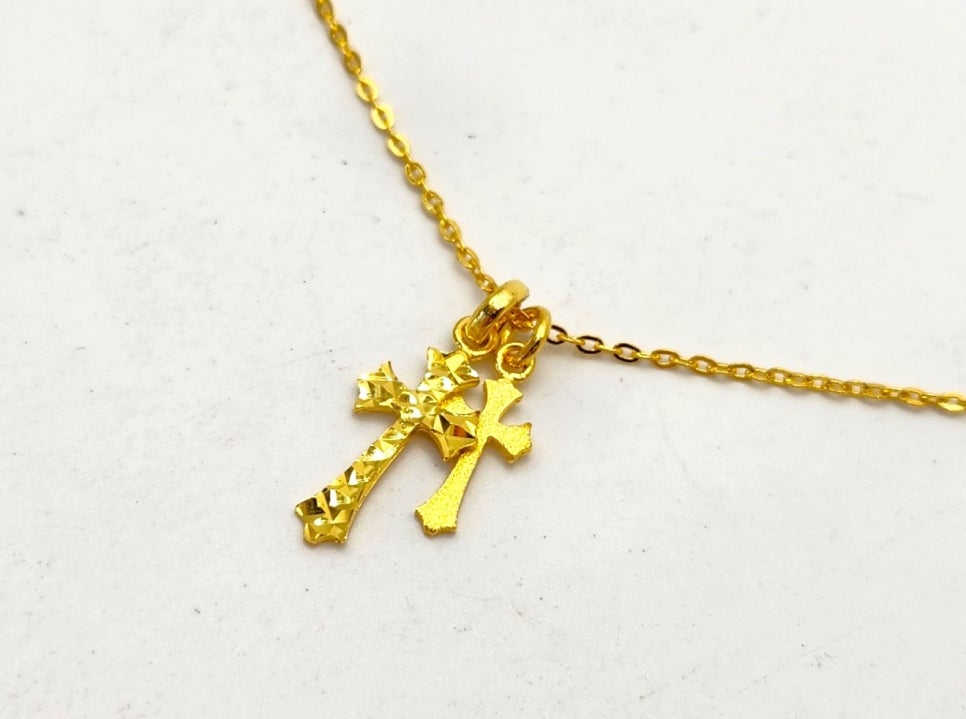 24K 순금 3.75g(1) 더블 십자가 컷팅 목걸이(18K 연결고리 장식) - 상세 이미지 2