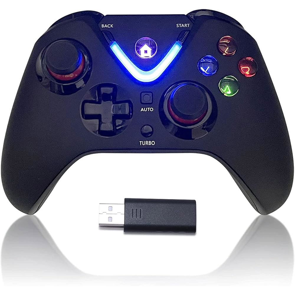 LED 조명이 있는 로토문 무선 게임 컨트롤러, Xbox One S/X, Series S/X 게이밍 게임패드, 2.4G 어댑터가 리모컨, 충전식 배터리와 호환됩니다 Black - 상품 이미지