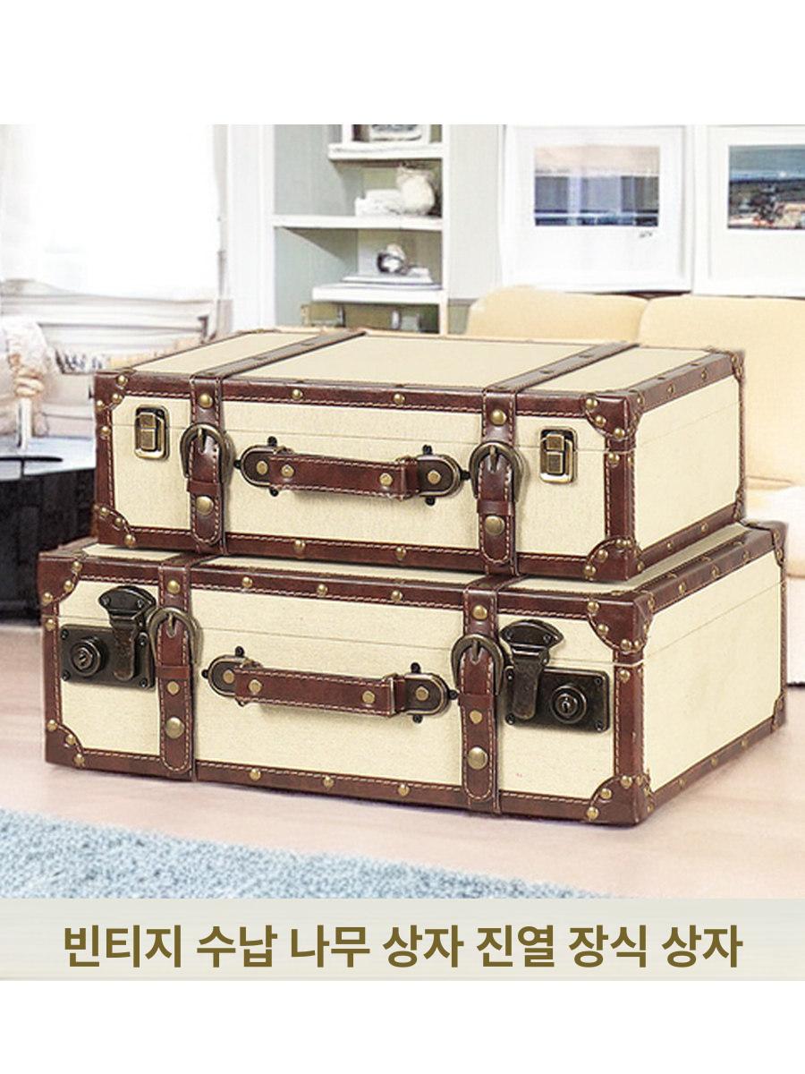 트렁크 빈티지캐리어 여행용 레트로 엔틱 클래식 복고풍 가죽 케이스 여행 빈티지 하드케이스 - 상세 이미지 3