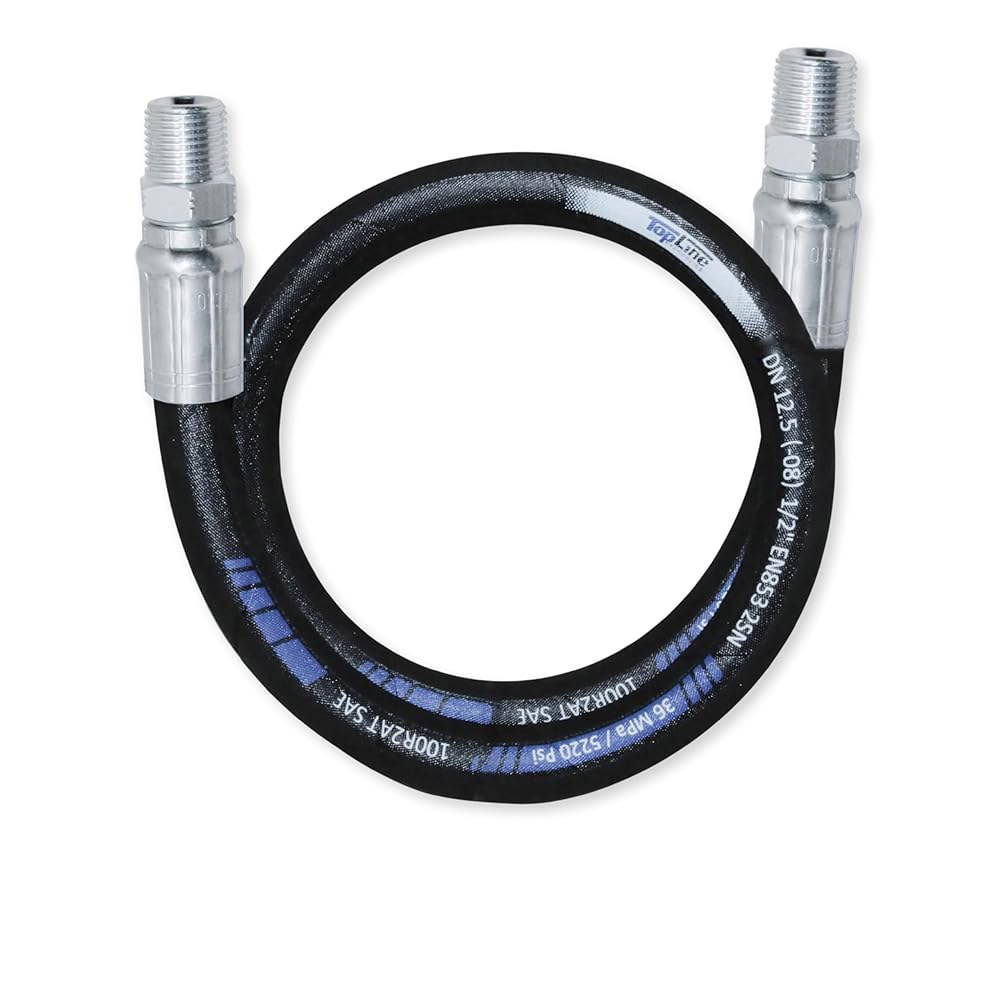 1/2 유압 호스 어셈블리 72인치 u2013 남성 NPT x NPT, 5,220 PSI, SAE 100 R2AT, 2와이어 브레이드, 내유성 고무, 고강도 고압 라인 | 모델 - 상품 이미지
