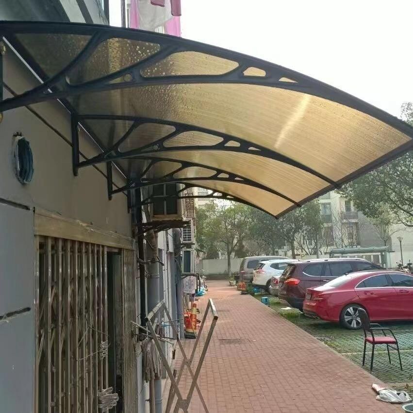 빗물 차단 베란다 어닝 처마 발코니 렉산 경사면 비가림 캐노피 빗물차단 플라스틱 강철 브래킷 + 중공 햇빛 보드 이미지 6