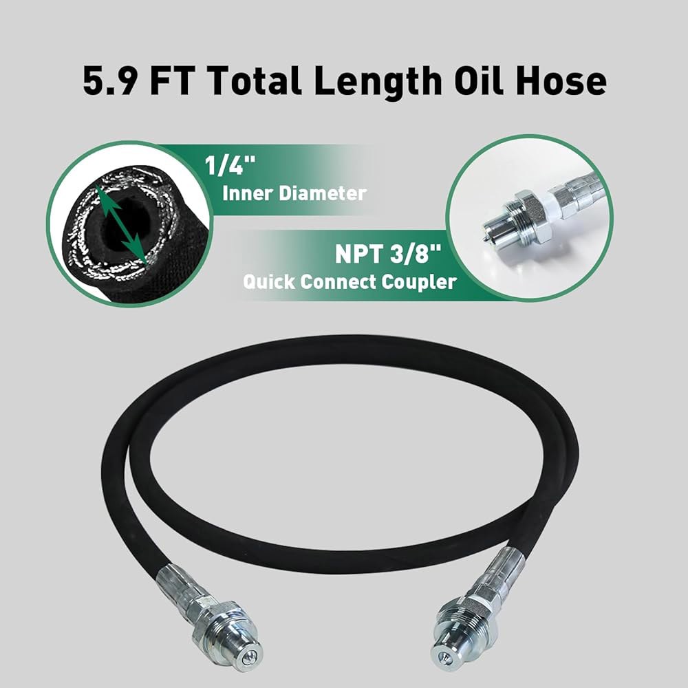 5.9피트 유압 호스, 10000PSI 작동 압력, 2개의 고장력 강철 와이어 브레이드, NPT 3/8인치 퀵 커넥트 커플러, 고무 플렉시블 오일 호스 -40 ~ 248 - 상세 이미지 3