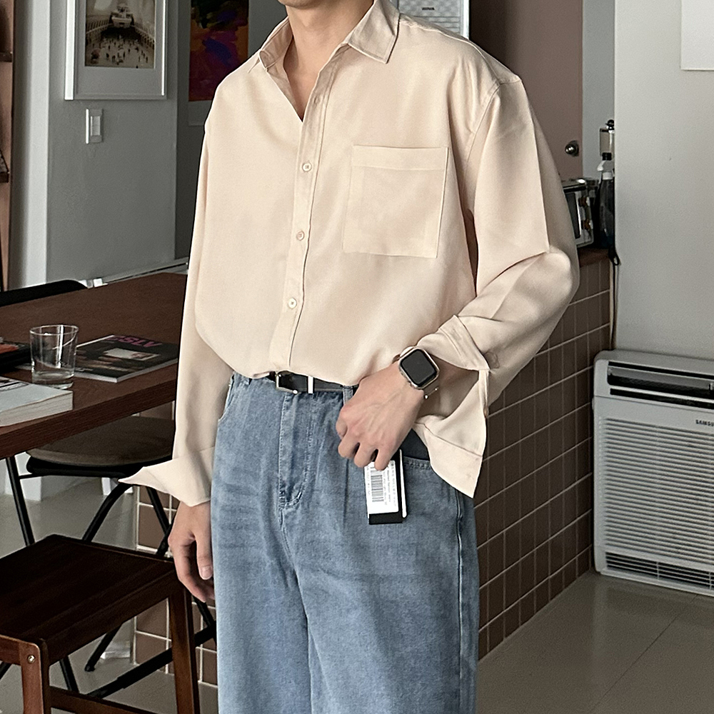 남자 와이셔츠 구김없는 오버핏 여름 실크 남방 남자 셔츠 - 상품 이미지