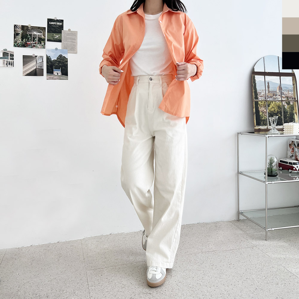 여성 4컬러 데일리 핀턱 면바지 DJJ-ACC-SF1000W - 블랙