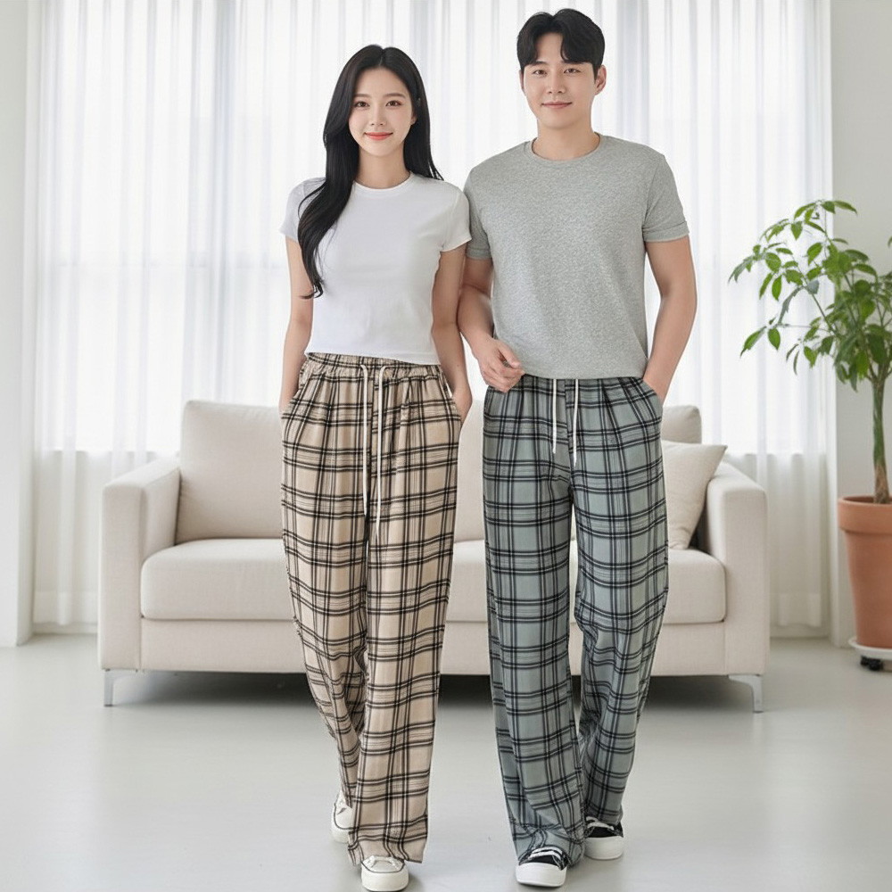 남녀 빈체볼로 체크 투턱 와이드바지 SD-262020 - 검정