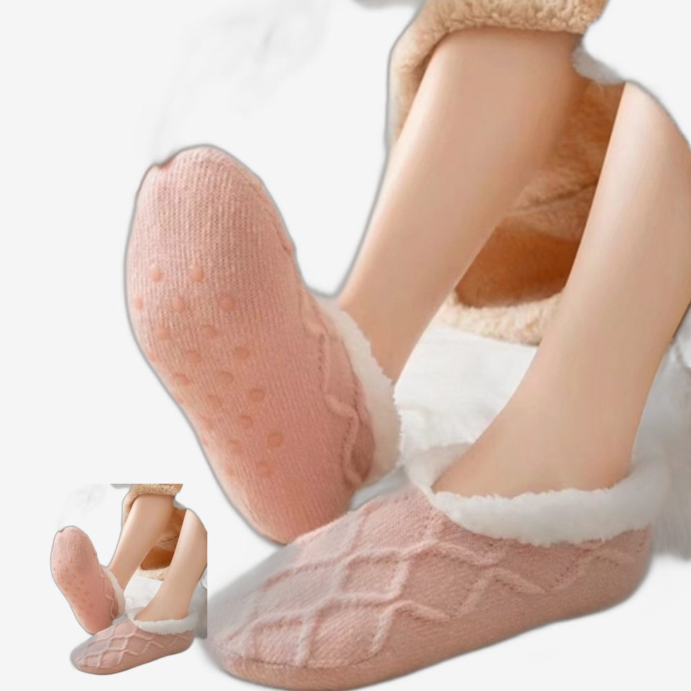 여성 덧신 수면 양말 미끄럼 방지 털실 안감 포근한 겨울철 실내화 - 상품 이미지