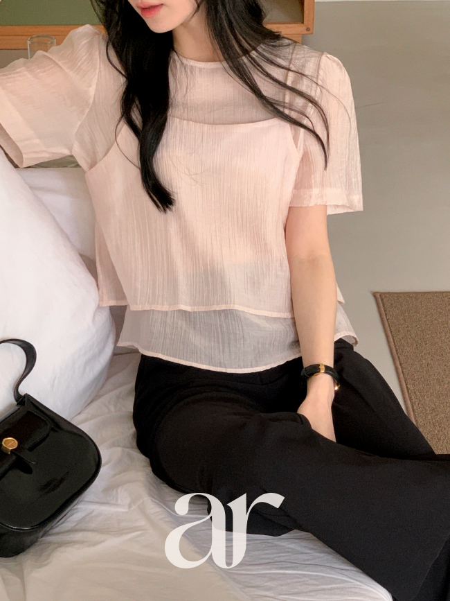 링클 뷔스티에 레이어드 블라우스 봄 스타일링 편안한 블라우스 bs8373 후기