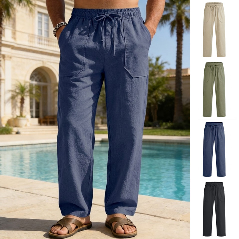 ELC-9075 남성 시원한 와이드 일자 밴딩팬츠 - 카키