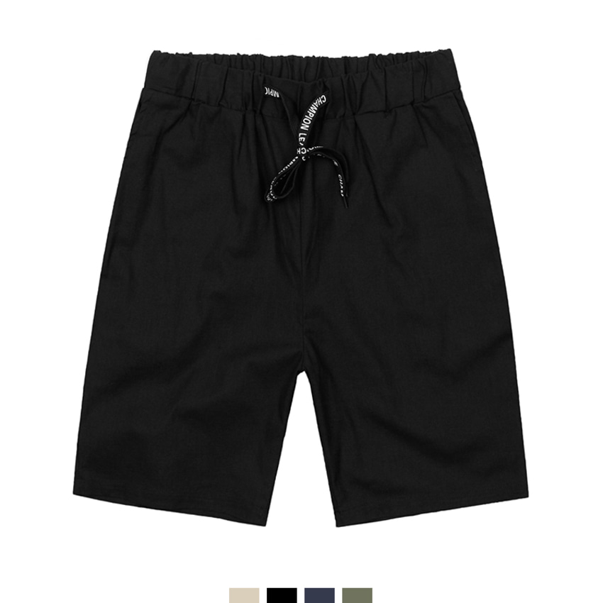 남자 여름 린넨 반바지 밴딩 스판 쇼츠 시원한 데일리룩 팬츠 - 카키