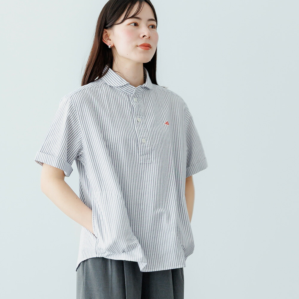 단톤 여성 풀오버 스트라이프 체크 반팔 셔츠 라운드넥 포켓 26SS DT-B0283OXP 이미지 8