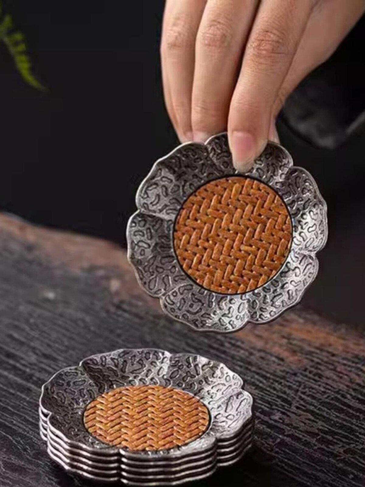 찻잔 받침대 잔받침 합금 티잔 차실 다도 골동품 코스터 티룸 찻상 인테리어 차도구 세트 - 상세 이미지 3