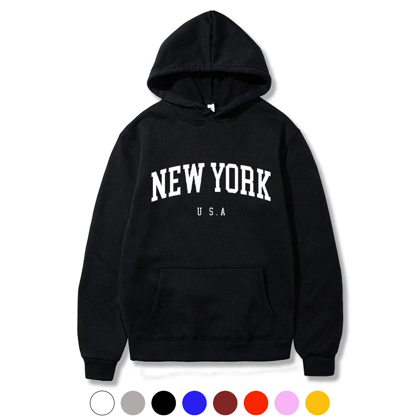 유니바운드 뉴욕 후드티 오버핏 커플후드 루즈핏 단체복 단체티 캐주얼룩 - 옐로우