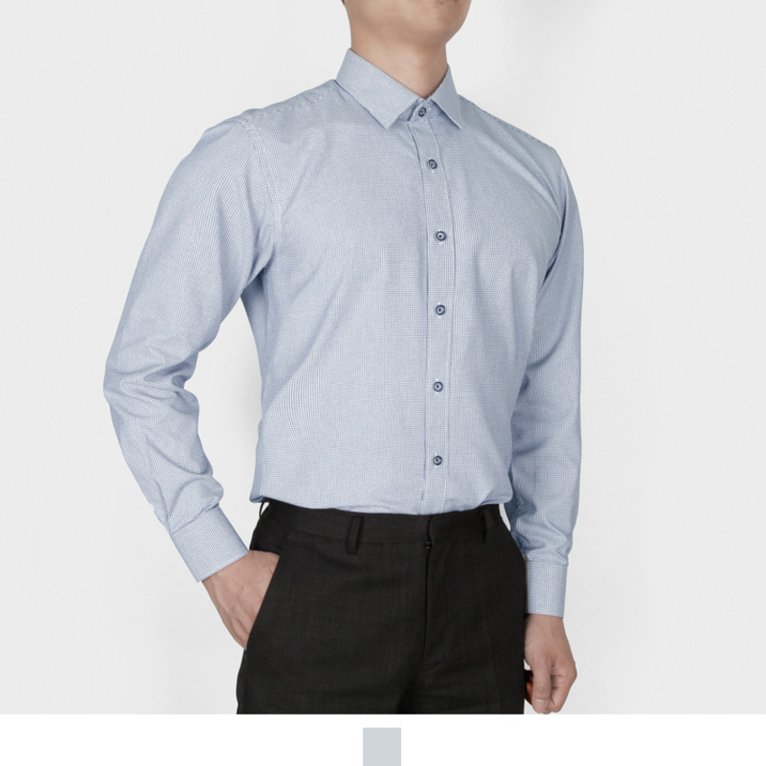 남자 소라색 패턴 셔츠 긴팔 슬림핏 정장 남방 - 소라95