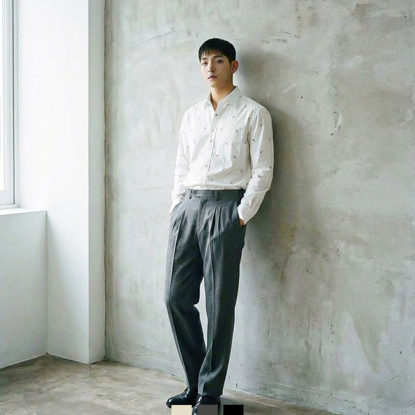 남자 투턱 와이드 슬랙스 클래식 데일리 슬랙스 - 크림