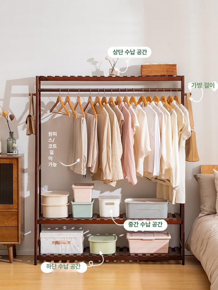 선반 행거 옷걸이 튼튼한 랙 수납 시스템 이지온 원목 미니 높이 옷 고정식 헹거 옷방 - 상세 이미지 3