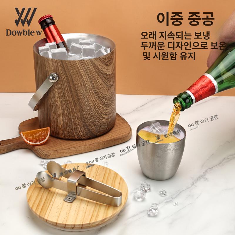 와인 아이스 버킷 티크우드 샴폐인 스틸 바스켓 철본색 선반 아이스버킷 포함 와인쿨러 - 상세 이미지 4