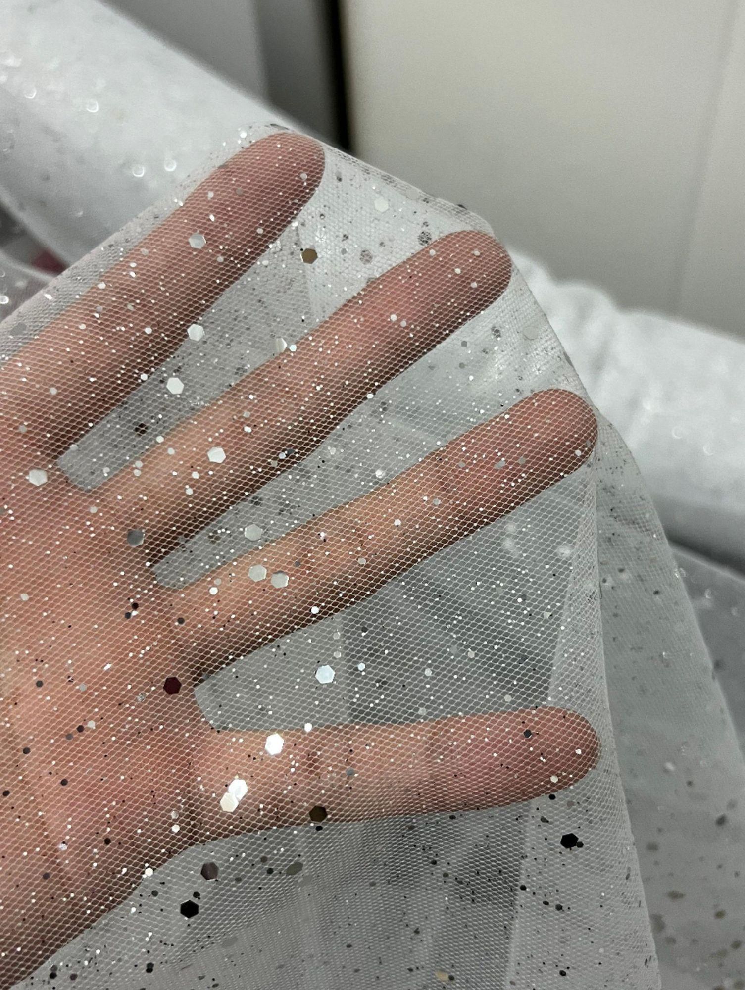 웨딩 레이스 원단 반짝이는 신부 메쉬 장식 리본 그물 액세서리 수제 구슬 은빛 베일 이미지 7