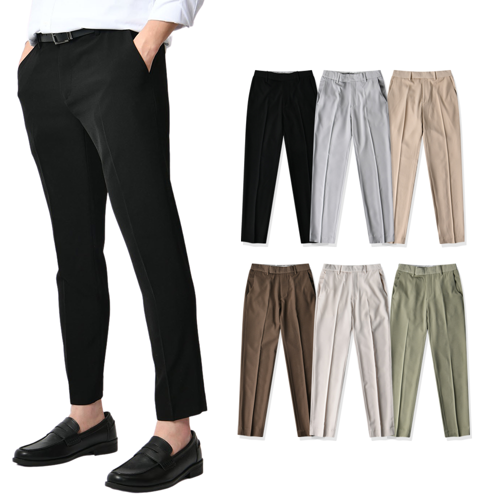 남자 시크릿 옆 밴드 슬랙스 정장 스판 기지 바지 팬츠 6컬러 - light_beige