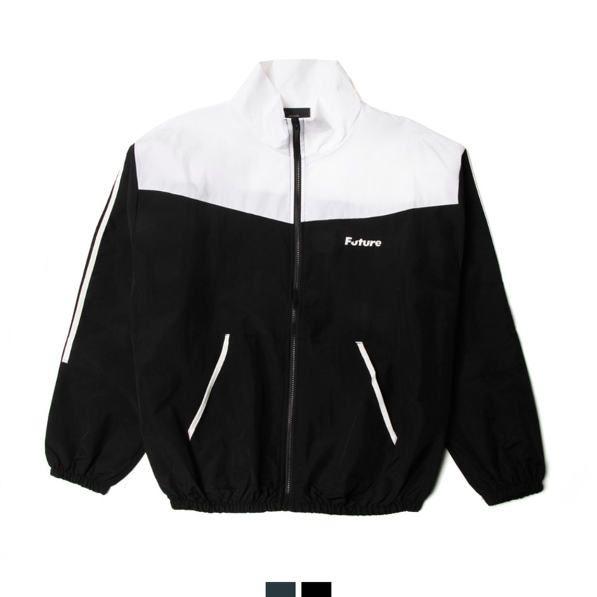 남자 스트릿 윈드브레이커 배색 자켓 집업 바람막이 캐주얼 점퍼 - 네이비