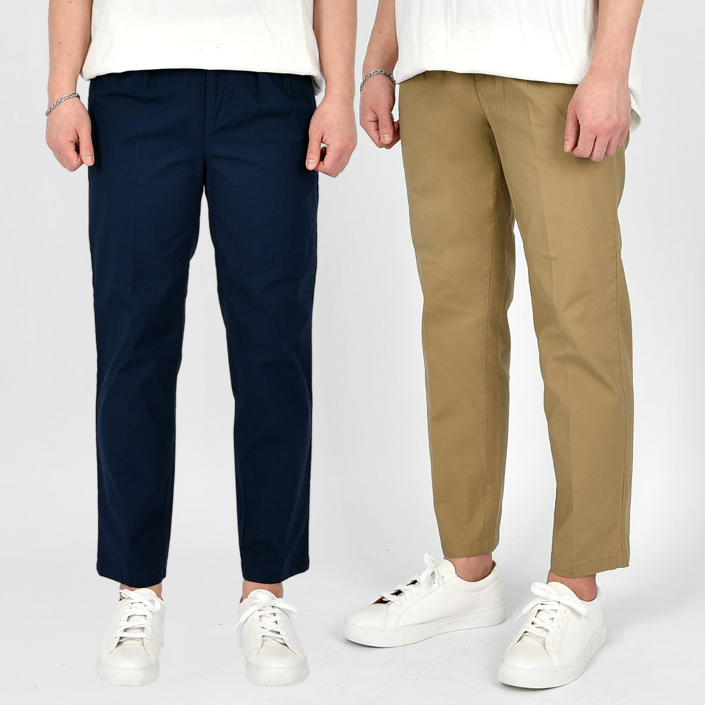 남자 뒷밴드 와이드 면바지 팬츠 빅사이즈 6컬러 - 카키