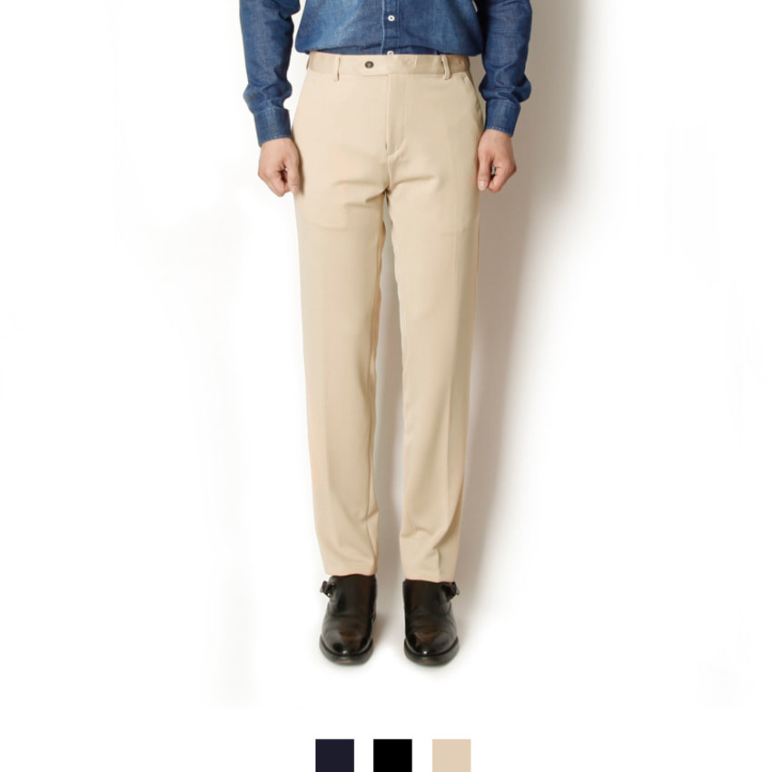 남자 정장 슬랙스 슬림핏 스판 데일리 바지 - 베이지
