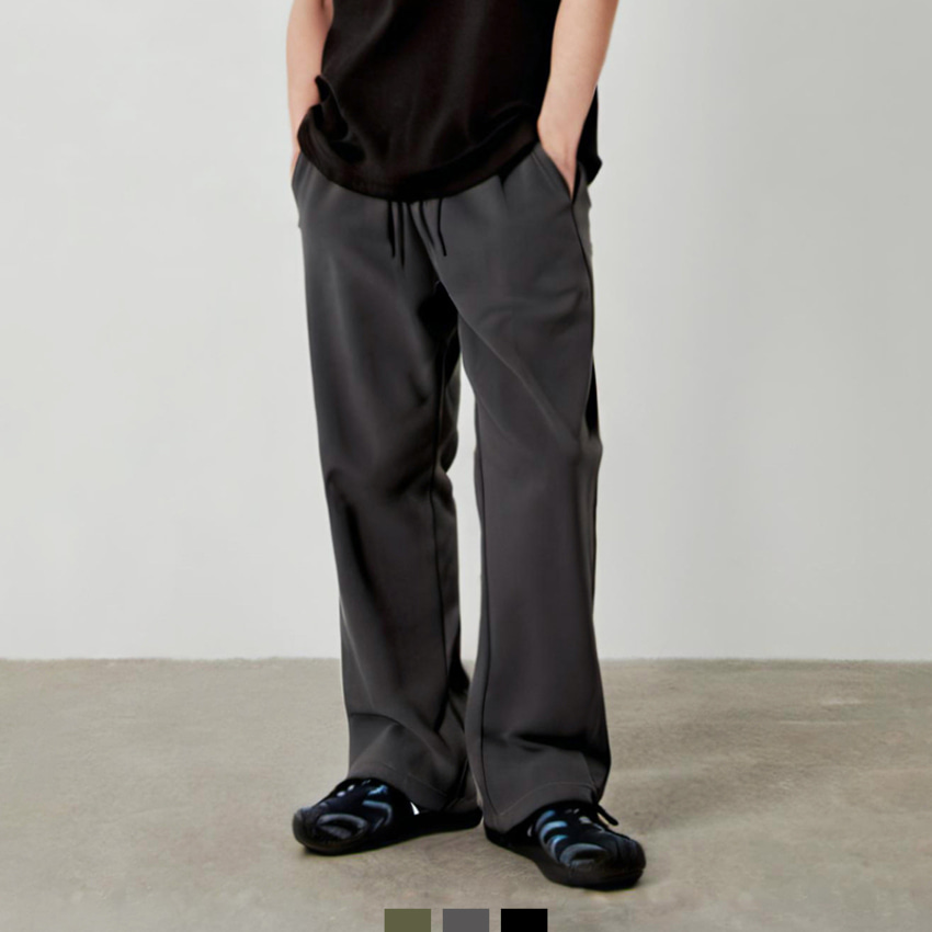 남자 밴딩팬츠 린넨 와이드 팬츠 여름 바지 - 카키