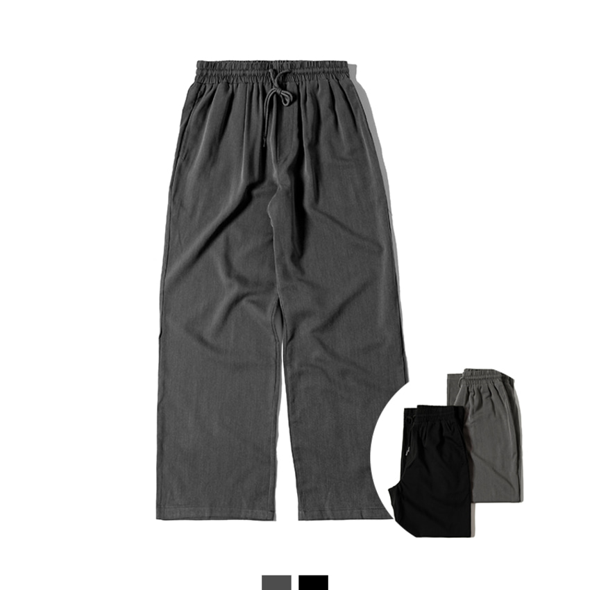 남자 와이드 밴딩 팬츠 데일리 슬랙스 편한 남자바지 - 그레이