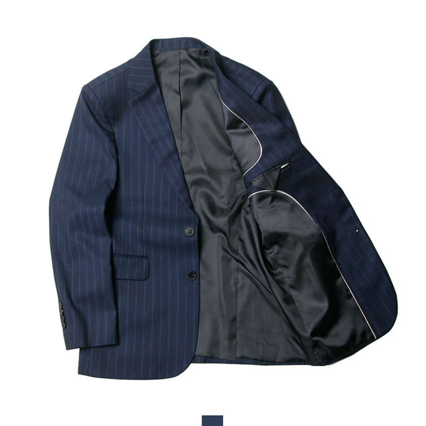 남자 네이비 스트라이프 수트 정장 세트 슬랙스 자켓 - 네이비