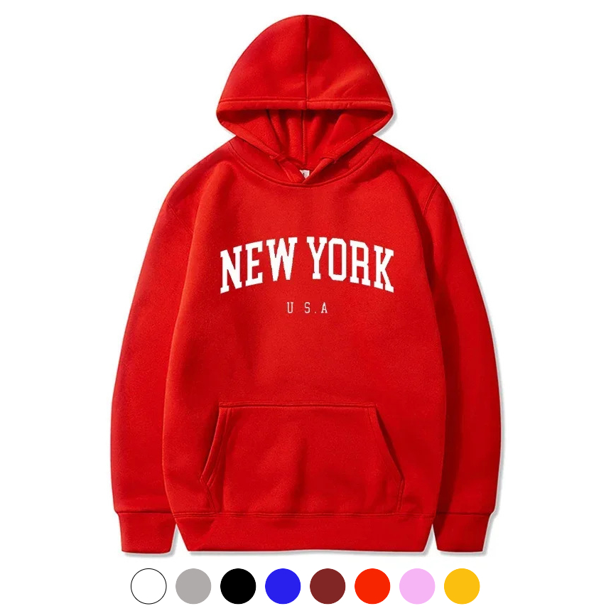 유니바운드 뉴욕 후드티 커플후드 루즈핏 캐주얼룩 단체복 단체티 오버핏 - 핑크