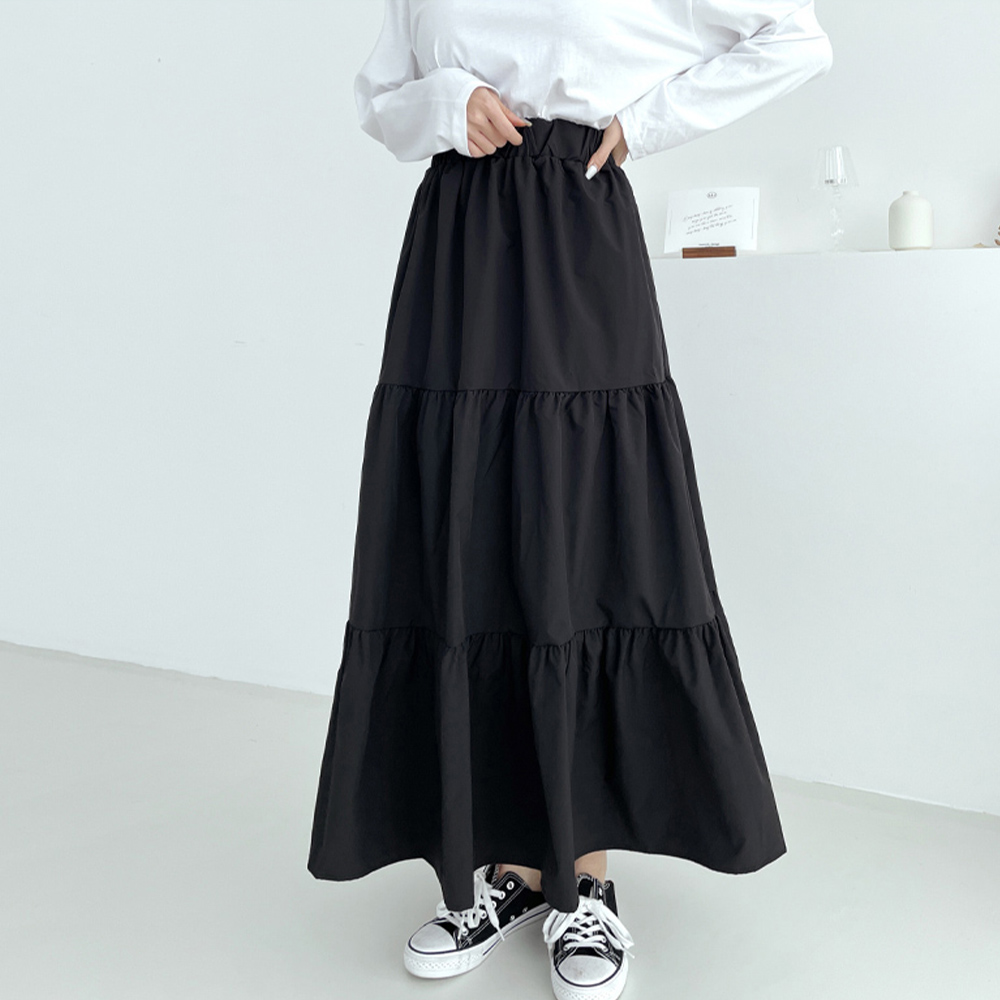 여성 베베르 바스락 캉캉 롱스커트 - 베이지