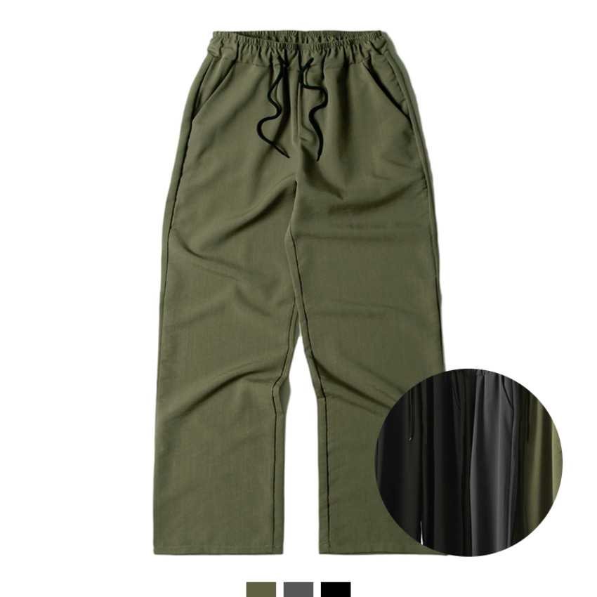 남자 밴딩팬츠 린넨 와이드 팬츠 여름 바지 - 카키