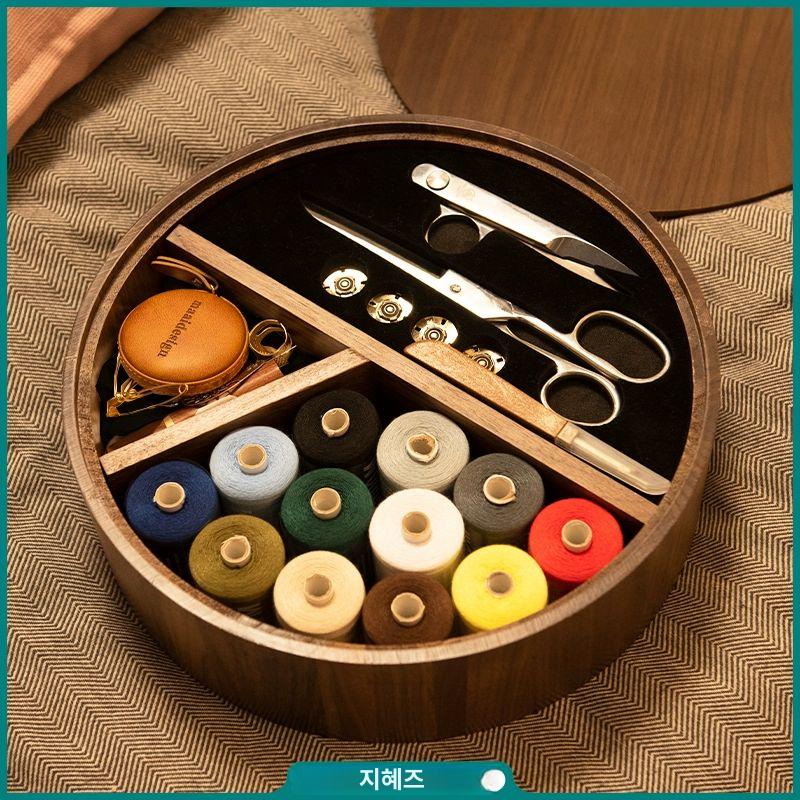 수예 반짇고리함 바느질보관함 고급세트 가정용 보관함 원목 우드 상자 재봉 받짓고리상자 - 상세 이미지 3