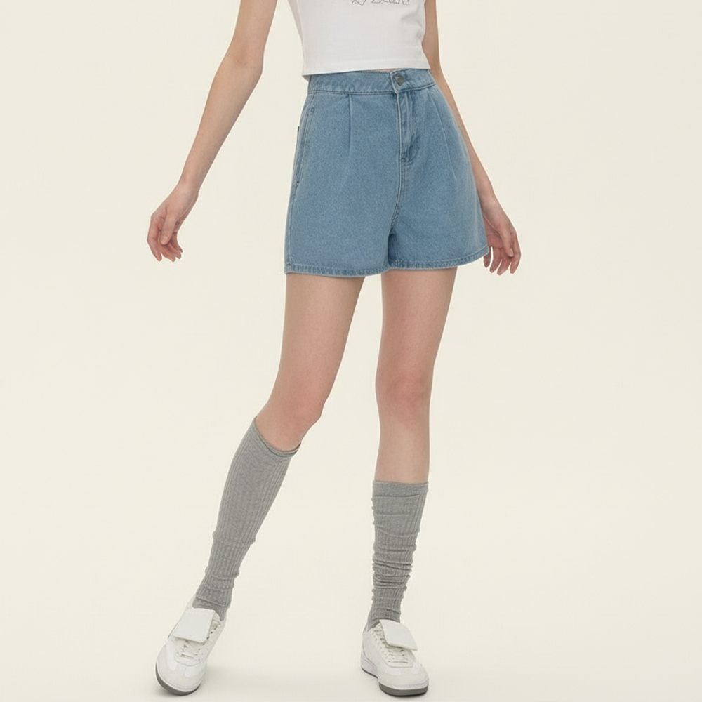 JEB-1008111 숏팬츠 데님 뒷밴딩 핀턱 여성 - 라이트블루