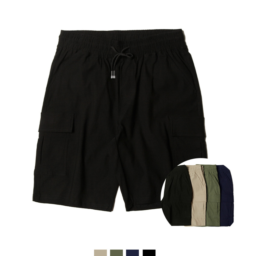 남성 스판 카고 반바지 밴딩 허리 여름 쇼츠 캐주얼 데일리 팬츠 - 카키