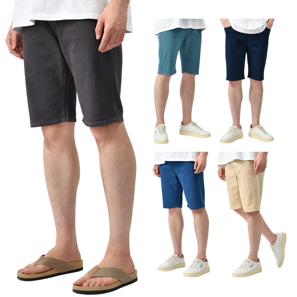 남자 여름 밴딩 청 반바지 5부 하프 팬츠 스판 5컬러 - 라이트블랙