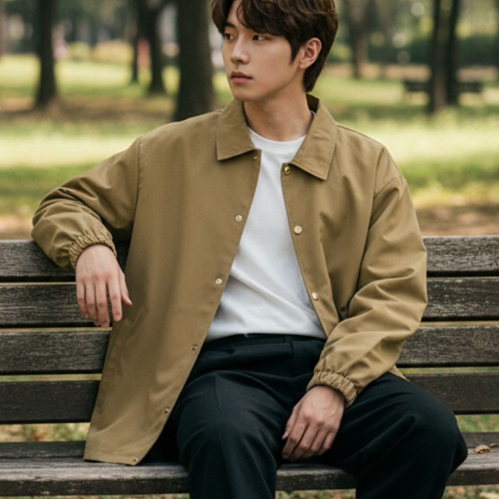 남자 봄점퍼 블루종 간절기 항공점퍼 야상 카라 아우터 잠바 워크자 - 카키