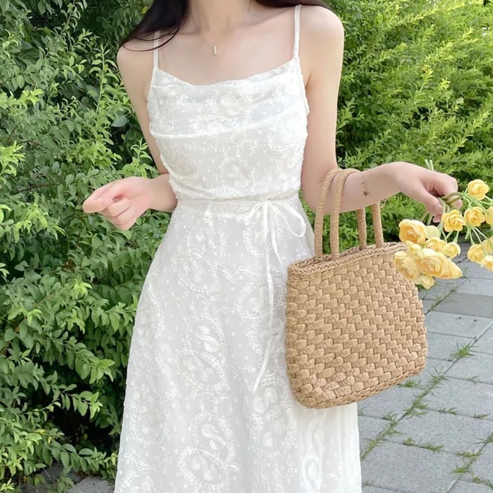 어깨끈 조절 레이스 나시 롱원피스 UJS-062 - 베이지