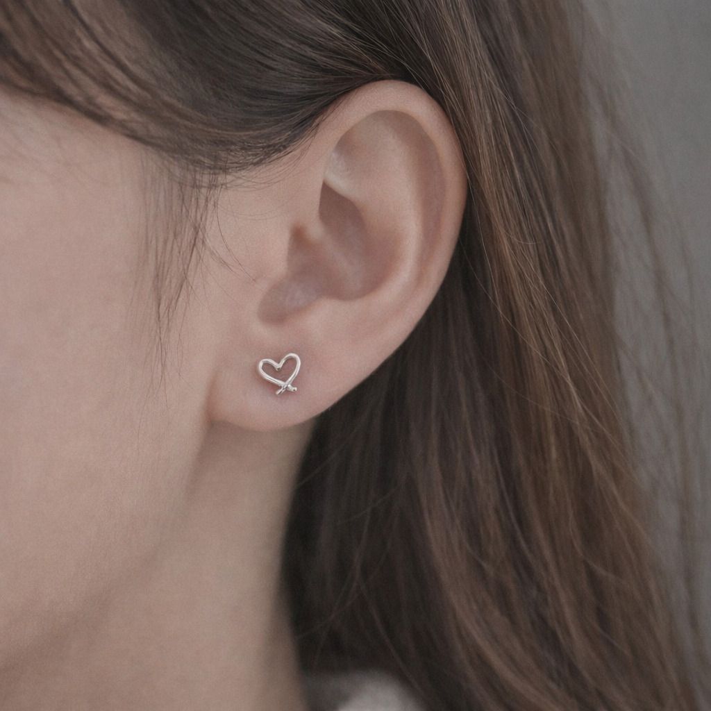 귀걸이 4종 하트 리본 깃털 튤립 귀걸이 피어싱 귀찌 이어링 쥬얼리 여성 악세사리 선물 - 상세 이미지 2