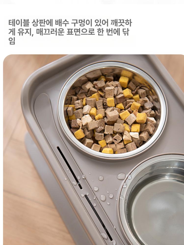 강아지 식기 세트 높이조절 실리콘 밥그릇 소형견 고양이밥그릇 물그릇 원목 식탁 이미지 6