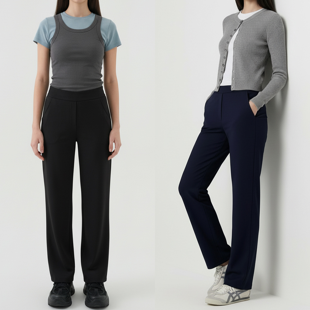 여성 베이직핏 하이웨스트 밴딩 일자 롱팬츠 JEB-1007328 - 네이비