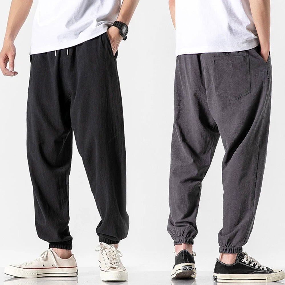 남성 여름 시원한 린넨 소재 허리 밴딩 조거 팬츠 URK-552 - 카키