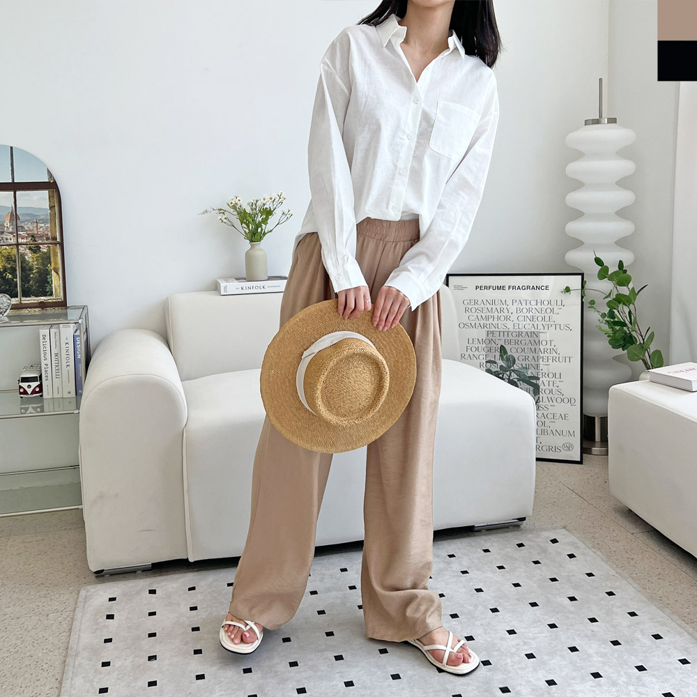 모던 2컬러 여성 와이드 밴딩 슬랙스 DJJ-ACC-SS1006W - 진베이지