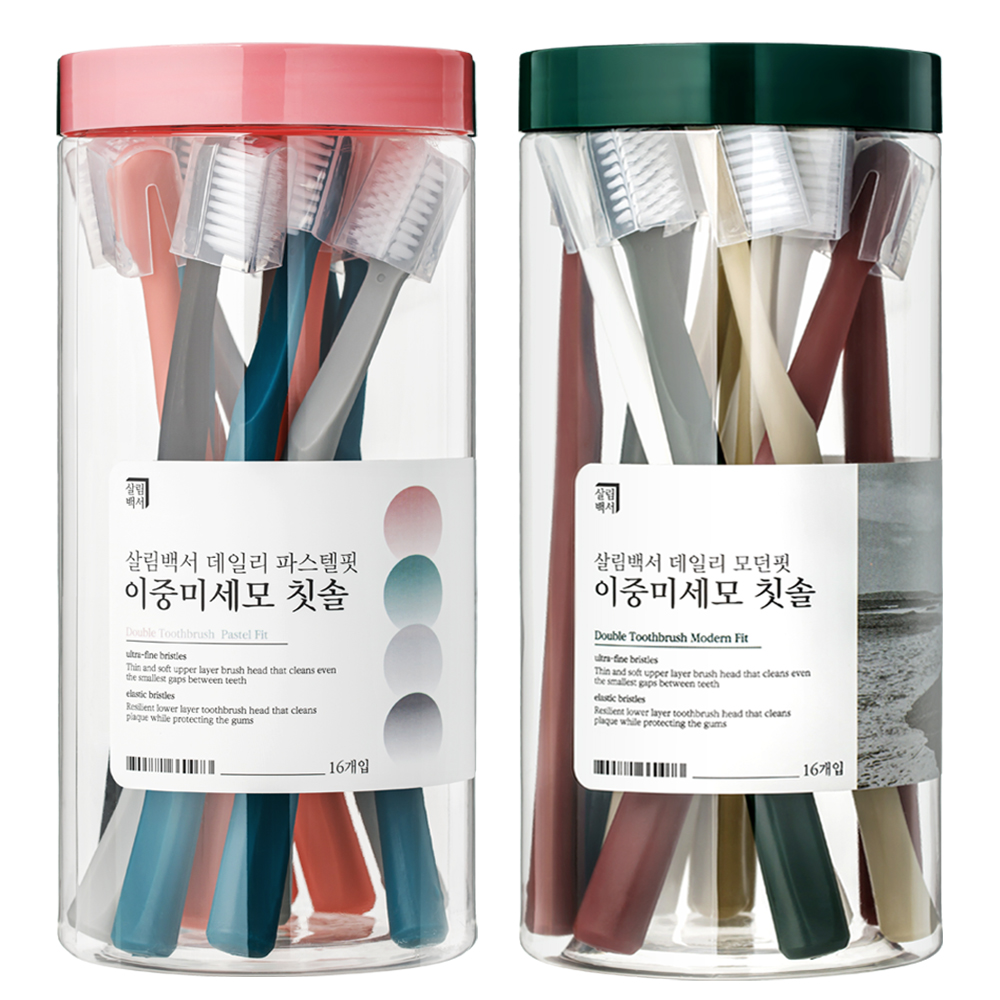 살림백서 미세모 8컬러 모던핏+파스텔핏 칫솔 32개입 초극세모 잇몸 대용량 부드러운 어금니 - 상품 이미지