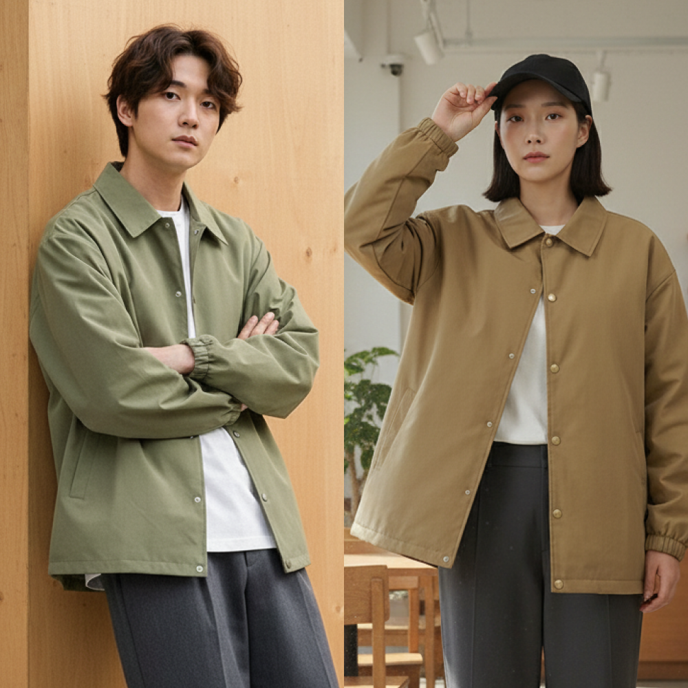 남녀공용 루즈핏 아우터 봄 가을캐주얼 야상 블루종 자켓 바람막이 - 브라운