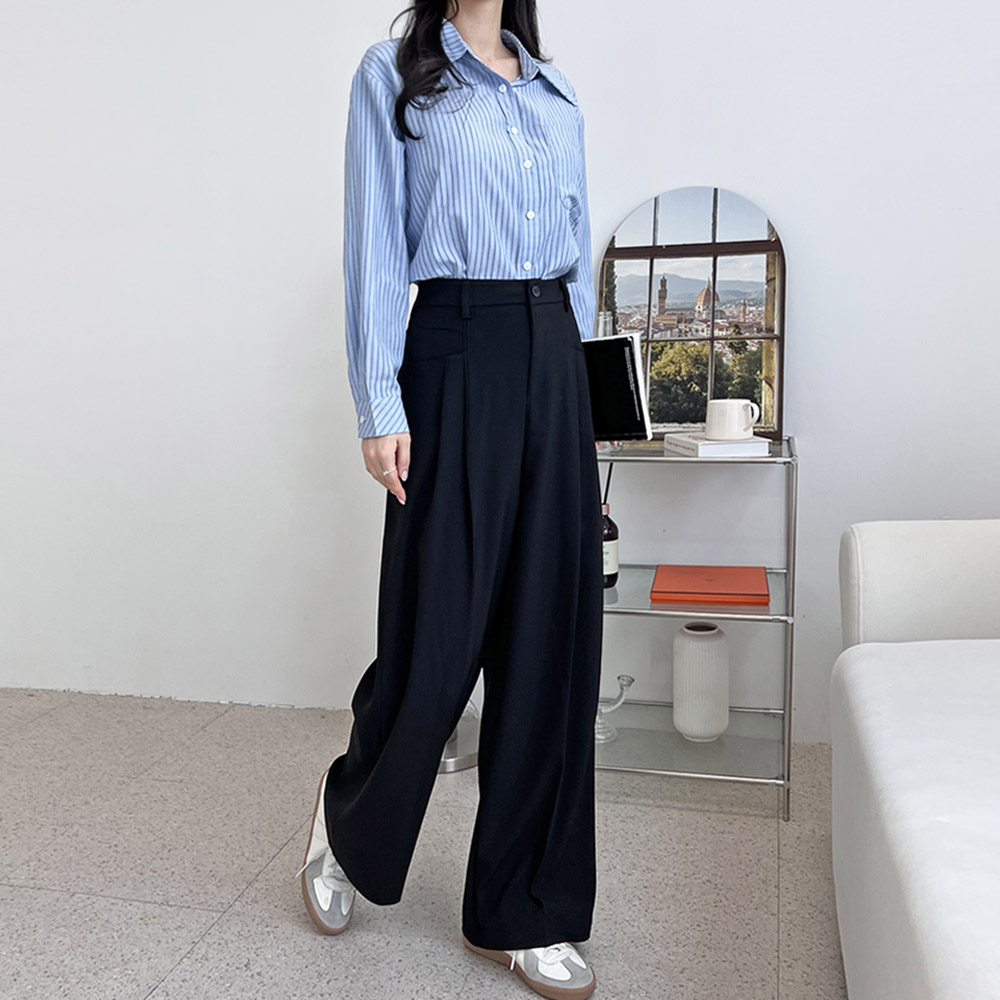 여성 루즈핏 캐주얼 와이드 슬랙스 DJJ-KAA-9004 - 블랙