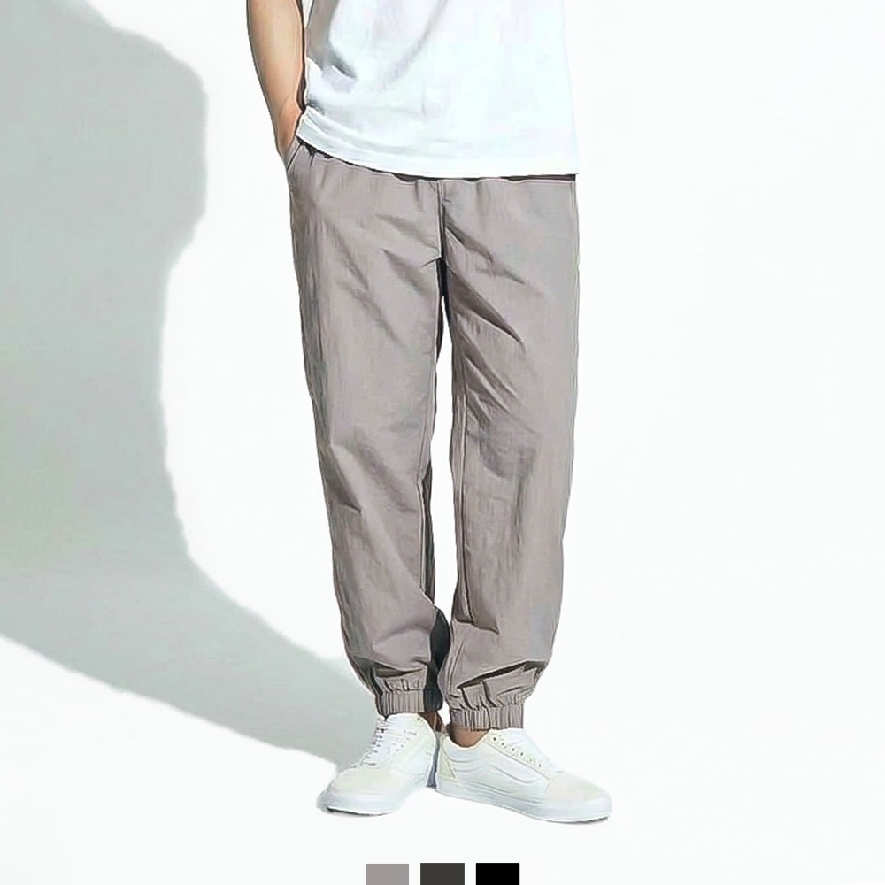 남자 와이드 조거팬츠 밴딩 트레이닝 바지 스트링 조거핏 데일리 팬츠 - 그레이