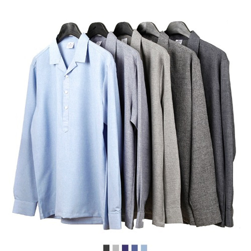 남자 오픈카라 헨리넥 셔츠 미니멀 봄 남방 - 그레이