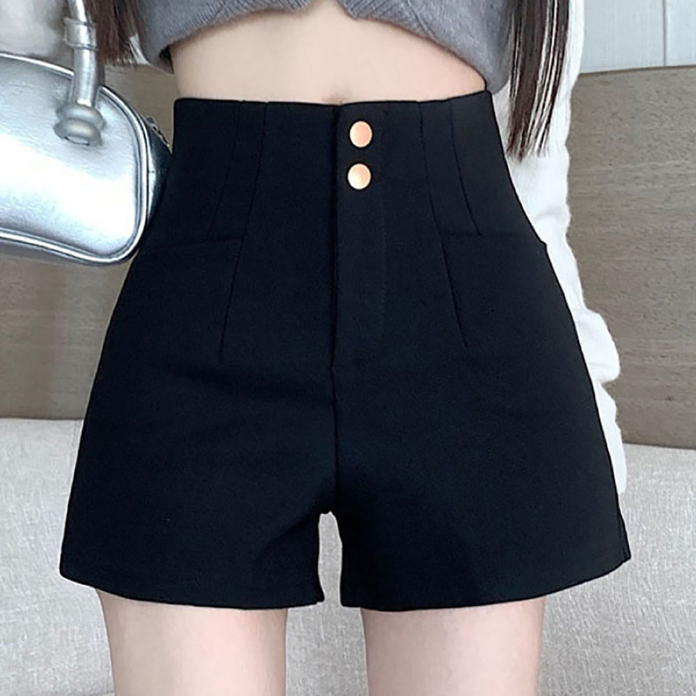 하이웨스트 반바지 슬림핏 투버튼 숏팬츠 NF-1007834 - 블랙