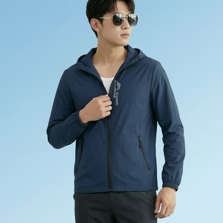 남여공용 봄 여름 홑겹 후드집업 바람막이 윈드브레이커 야상 점퍼 - 네이비
