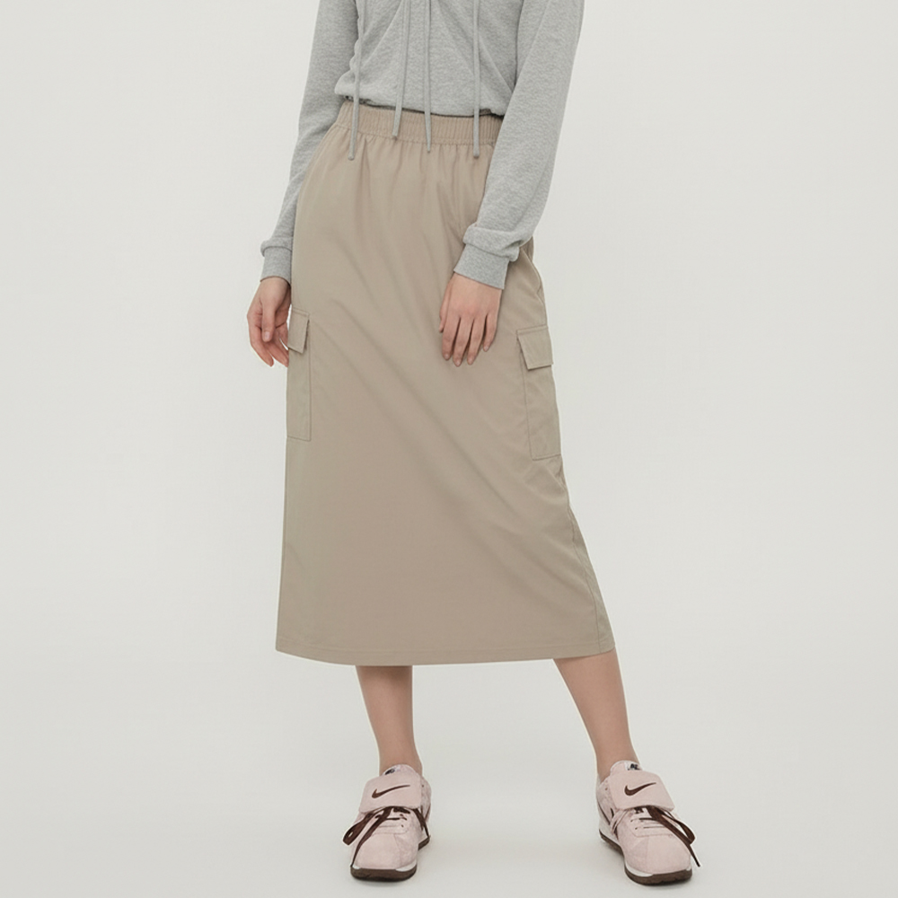 JEB-1007324 여성 바스락 카고 밴딩 뒷트임 스커트 3color - 카키